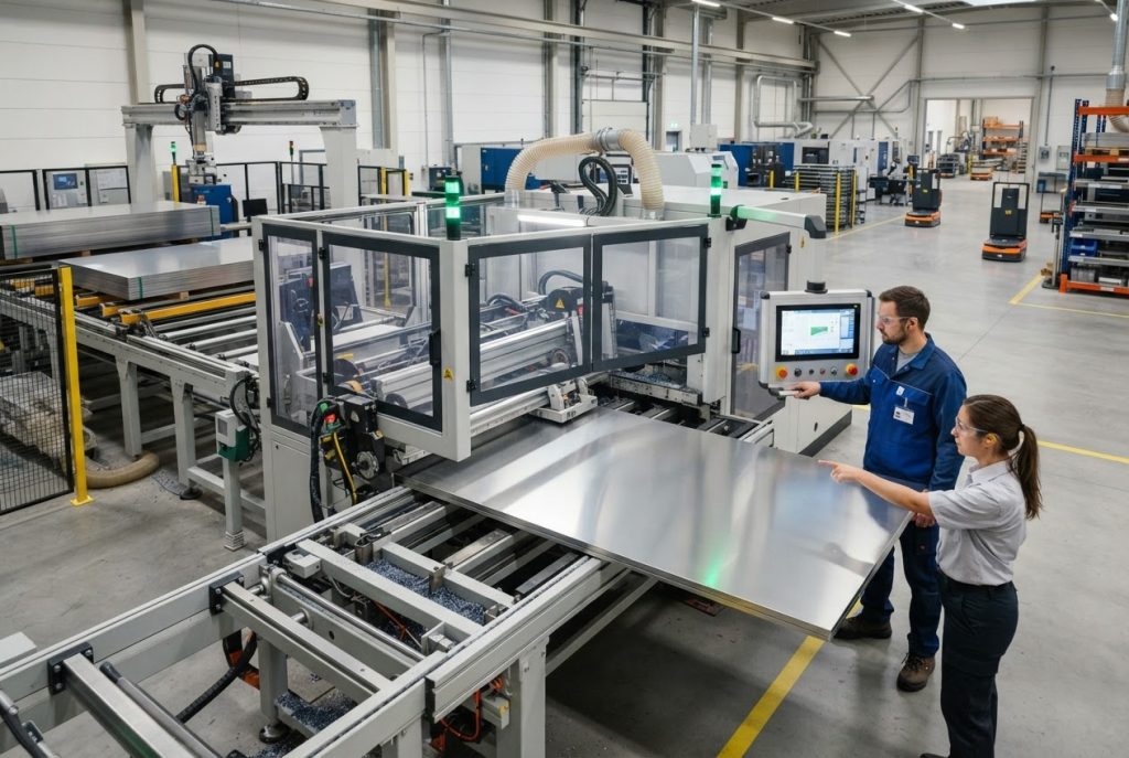 Intelligent four-sided planing machining center in automated sheet metal production