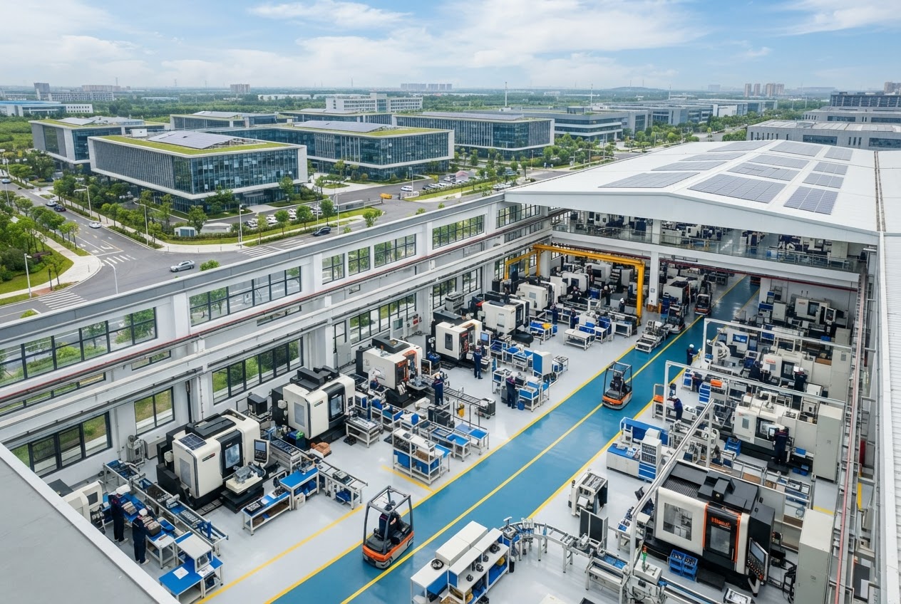 Modern intelligent manufacturing industrial park and CNC machining production floor
